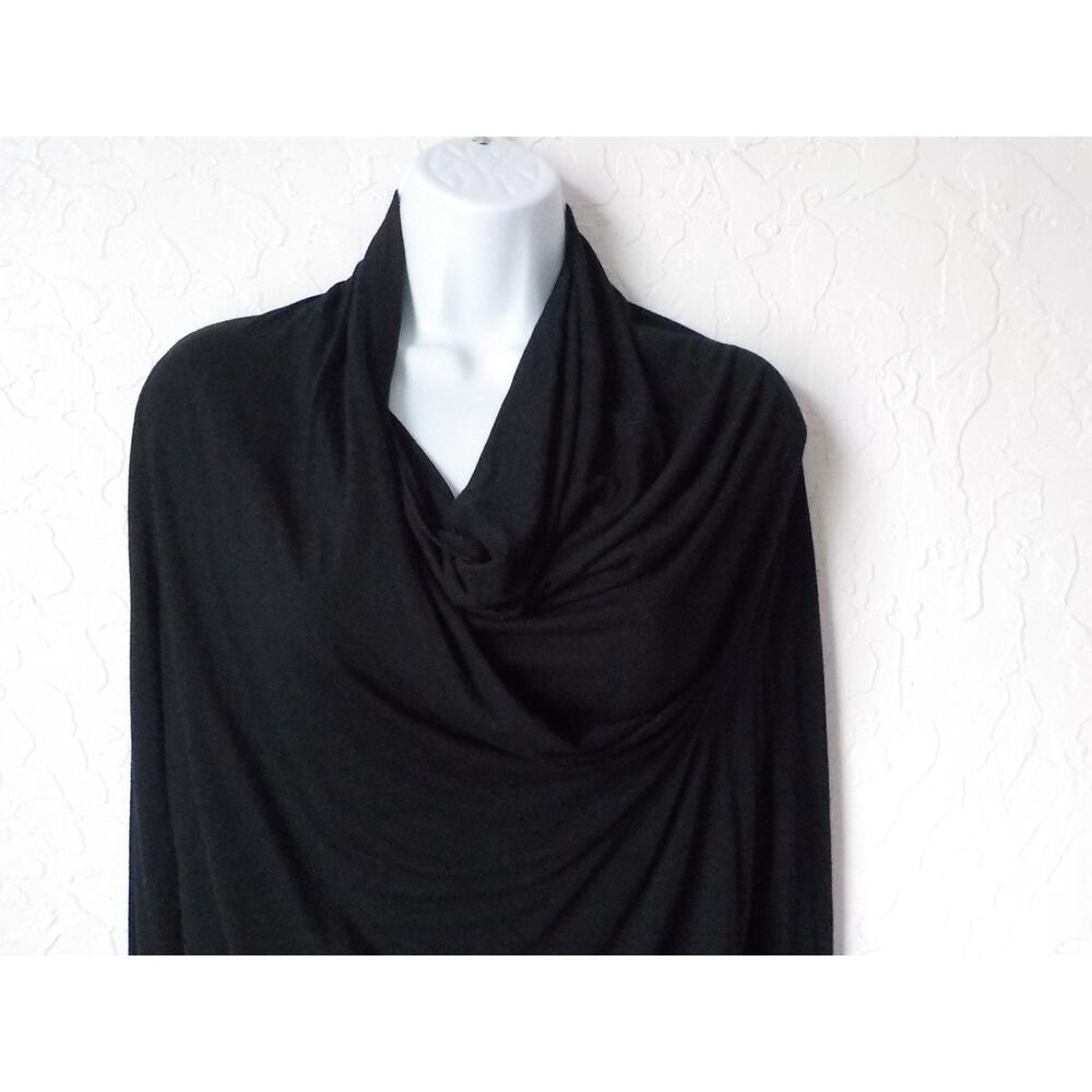 JANA Black Top Blouse Women size Small Faux Wrap Neck Long Sleeves Rayon Stretch